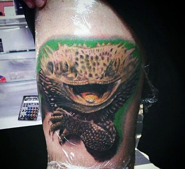 Rough Skinned Open Mouthed Lizard Tattoo Male Arms