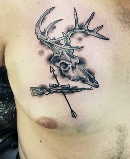 Rugged Man Hunter Tattoos On Chest