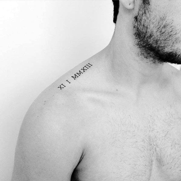 Ruman Numerals Collar Bone Male Tattoos