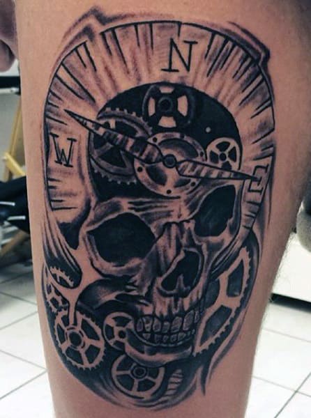 Skull Runic Compass Tattoo For Men