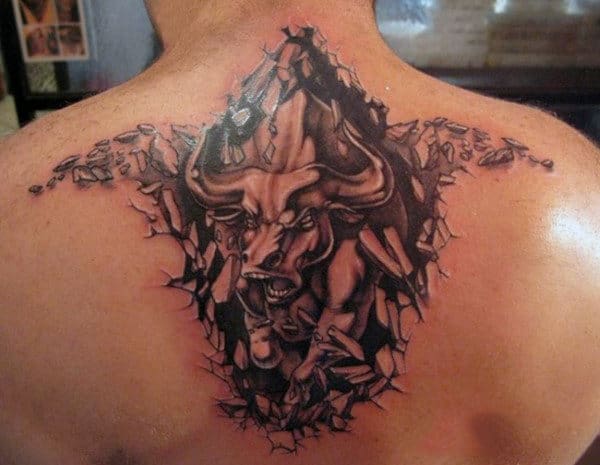 Running Back Body Bull Tattoo For Men