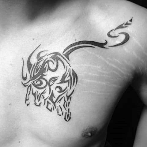 Running Bull Mens Chest Tribal Tattoos