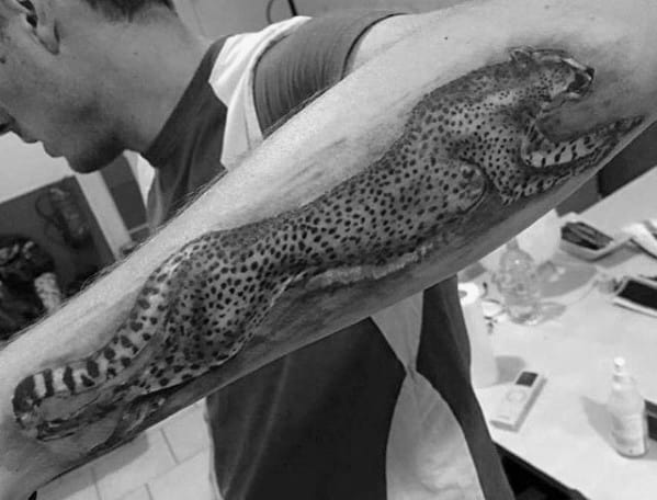 Running Cheetah Mens Realistic 3d Outer Forearm Tattoo