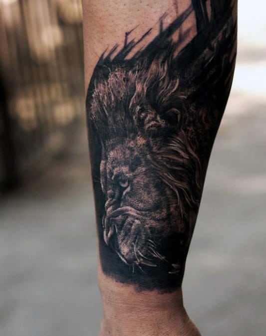 Running Lion Guys Watercolor Forearm Tattoo