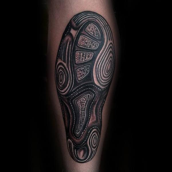 Running Shoe Sole Tattoo For Guys On Leg