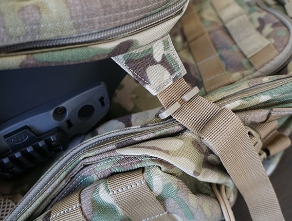 Rush72 Backpack Expandable Compartment Strap Compression Detail With Team Wendy Helmet