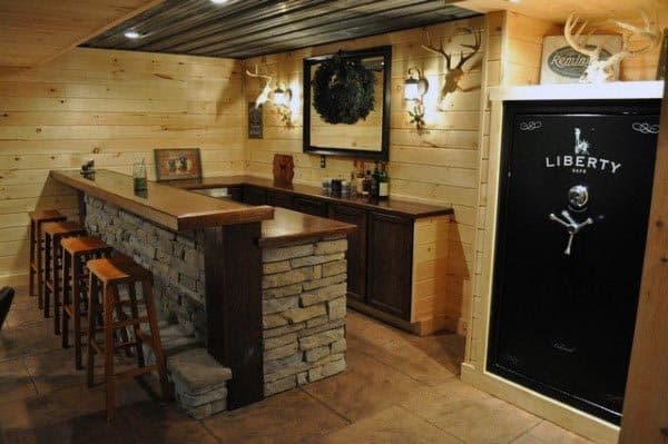 Rustic Basement Bar Idea With Built In Home Safe