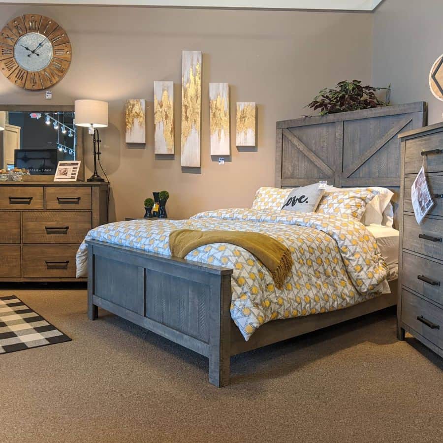 large rustic bedroom with wood furniture