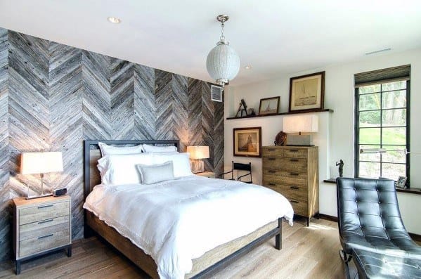 Rustic Bedroom Herringbone Wood Wall Ideas