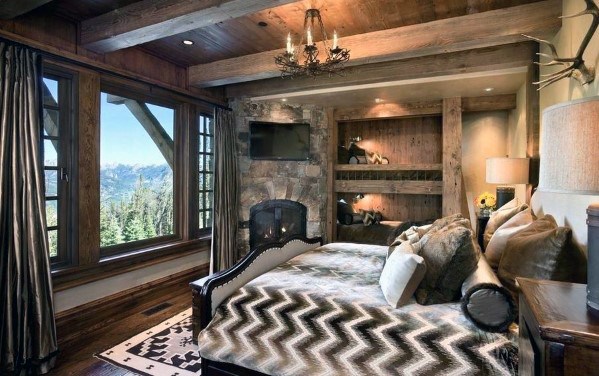 wood cabin bedroom