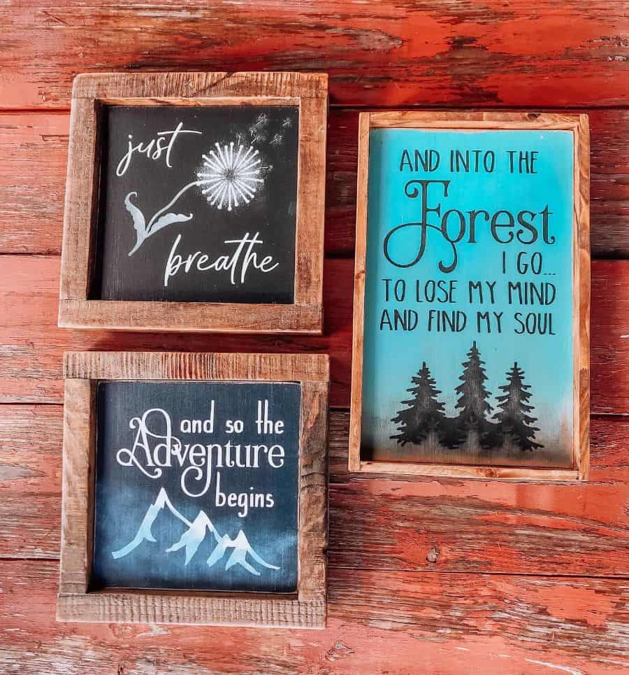 framed wall signs in rustic home