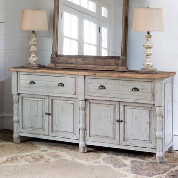 vintage cabinets two lamps large mirror 