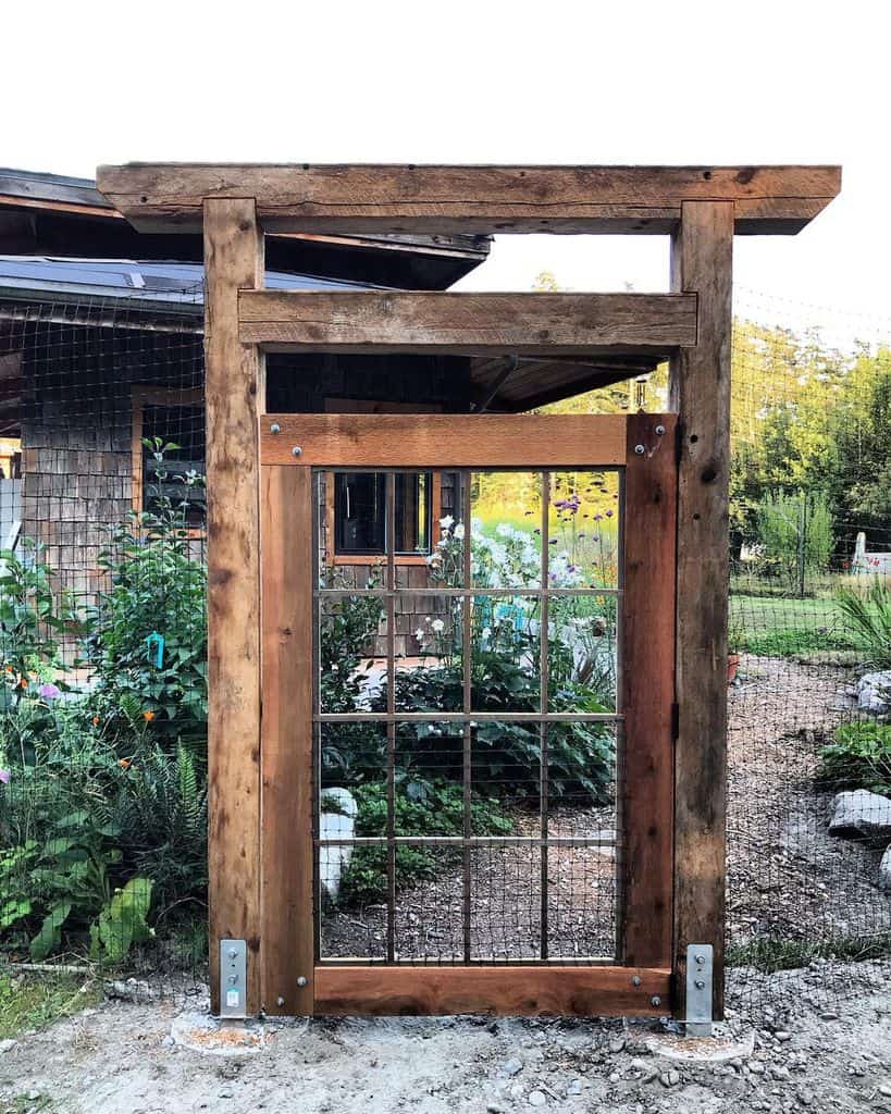 asian inspired rustic garden gate backyard wire mesh fence