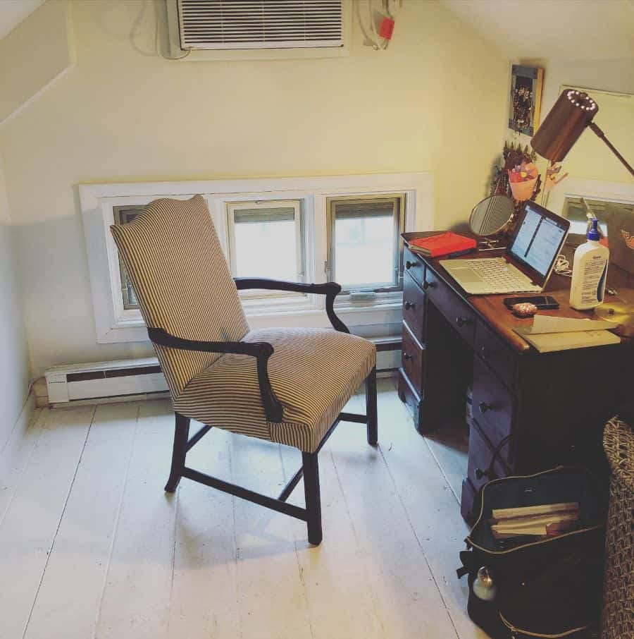 rustic home office vintage wood desk and chair 