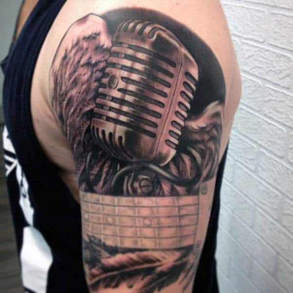 Rustic Microphone Tattoo Male Arms