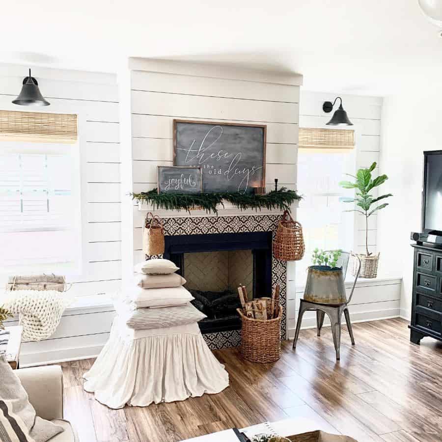rustic farmhouse living room with fireplace