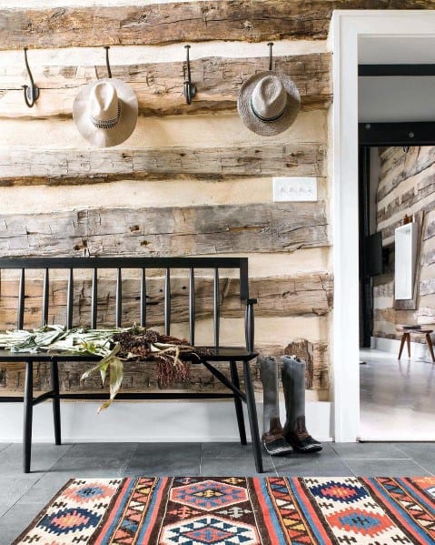 Rustic Old Barn Wood Foyer Wall Ideas