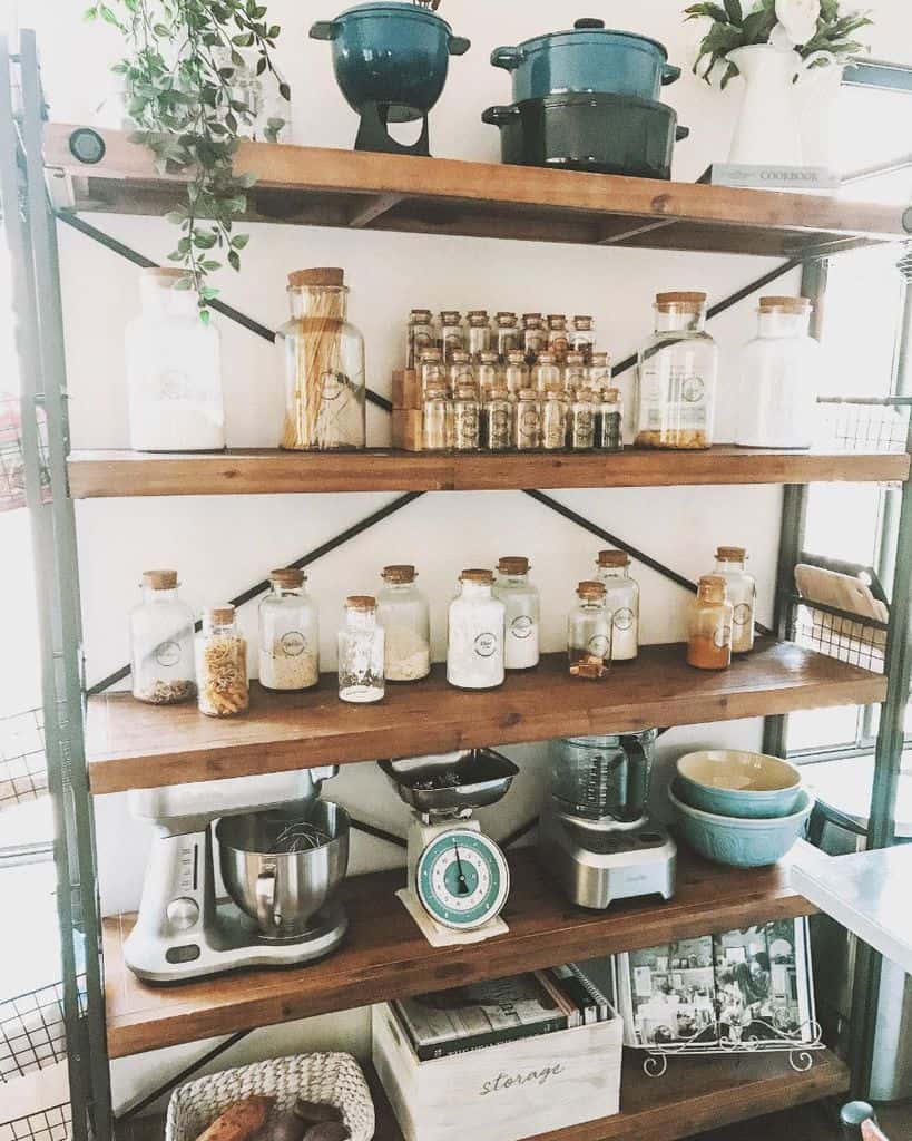 open rustic pantry shelving 
