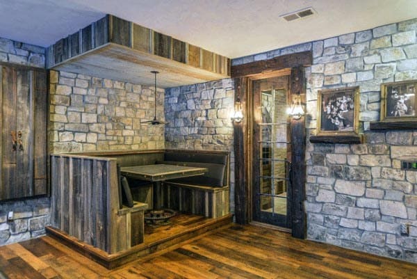 Rustic Stone Basement Dining Area