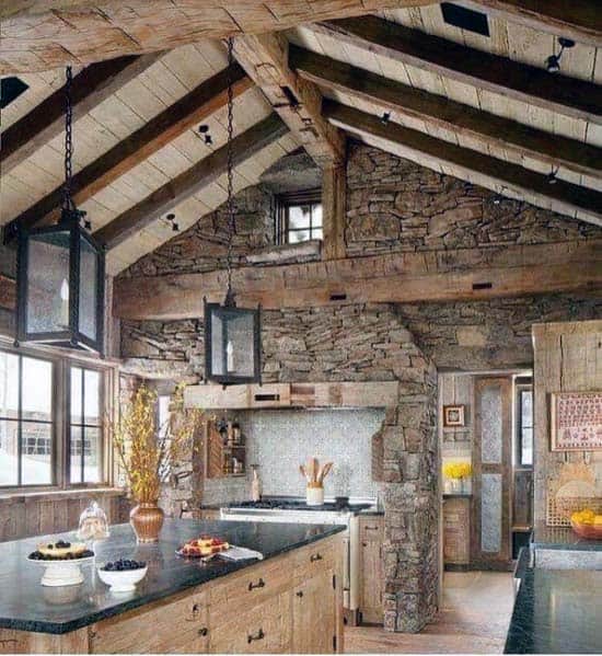 layered stone rustic kitchen