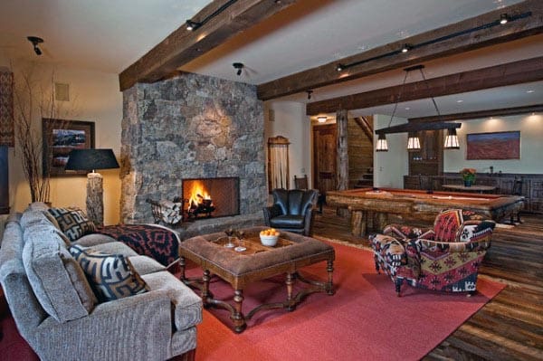 Rustic Stone Fireplace Living Room Basement Ideas