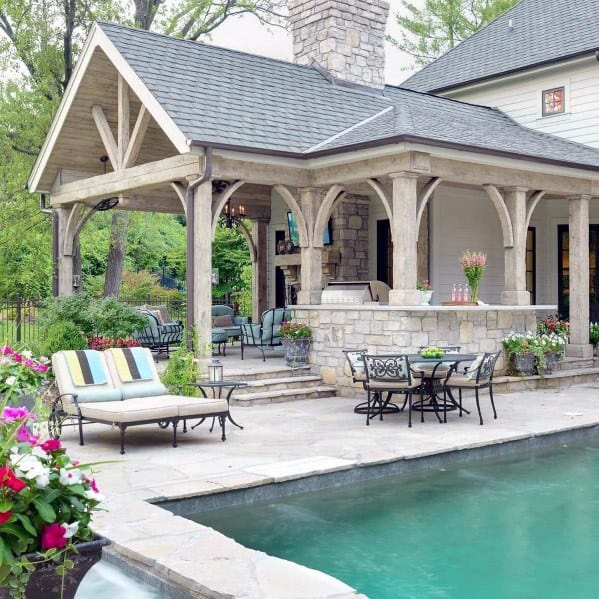 stone patio pergola pool