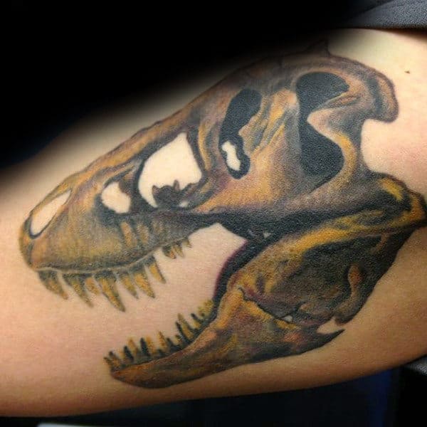 Rusty Dinosaur Skull Tattoo Male Forearms