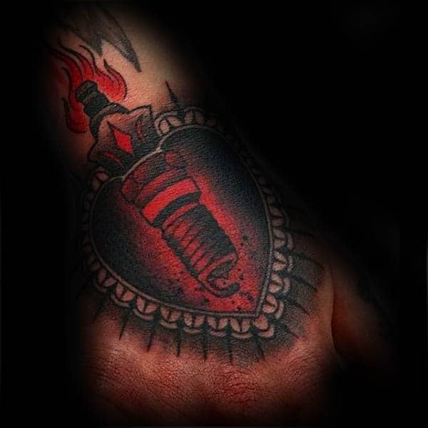 Sacred Heart Male Spark Plug Hand Tattoos