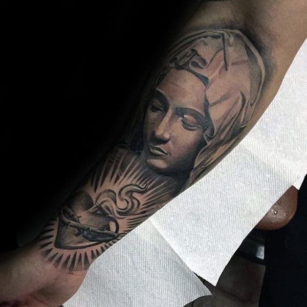 Sacred Heart Virgin Mary Mens Inner Forearm Tattoos