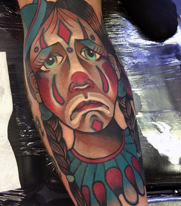 Sad Clown Mens Leg Tattoos