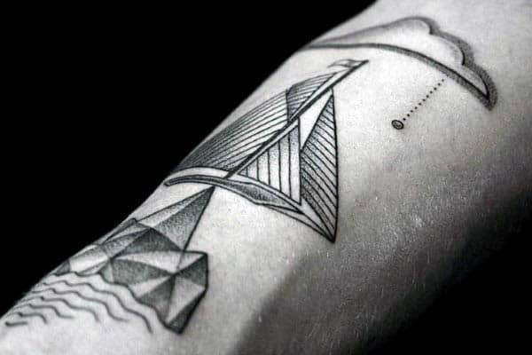 Sailboat Male Pointillism Tattoos
