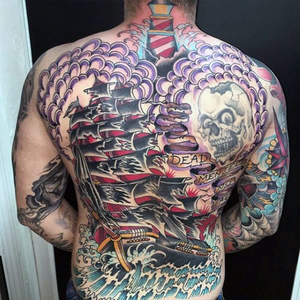 Sailing Ship Guys Traditional Back Nautical Tattoo Designs
