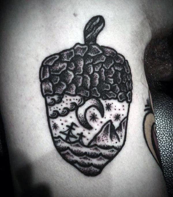 Sailing Ship Ocean Acorn Mens Small Tattoo Designs On Arm