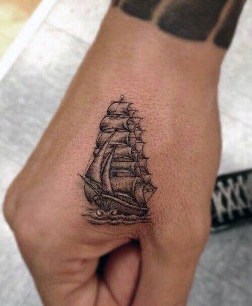 Sailing Ship Simple Hand Tattoo Designs For Males