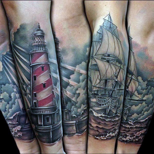 Sailing Ship Tattoo For Males Half Sleeve