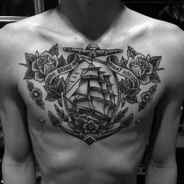 Sailing Ship With Anchor Traditional Tattoo Design Ideas For Men