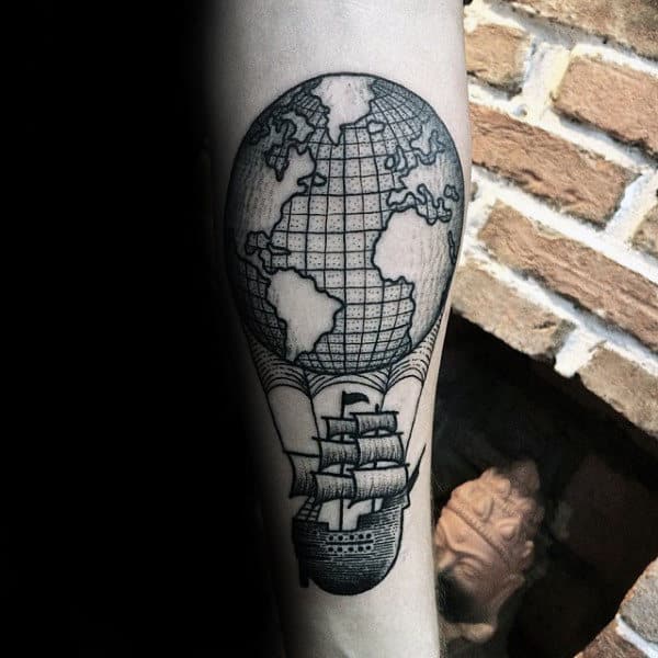 Sailing Ship With Globe Mens Forearm Sleeves Tattoos