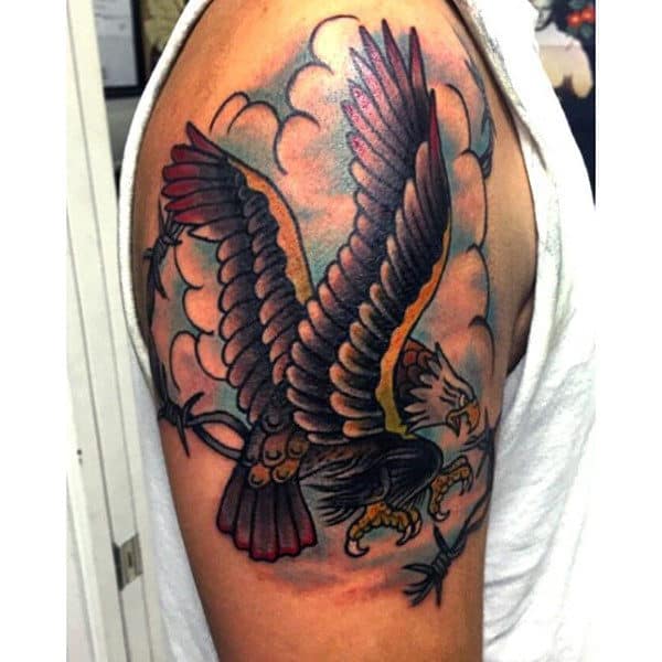 Sailor Jerry Barbed Wire Eagle Upper Arm Guys Tattoos
