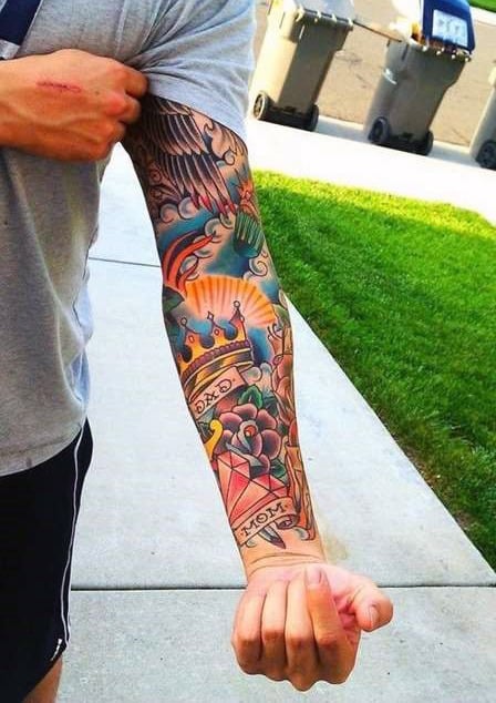 Sailor Jerry Forearm Sleeve Tattoo Designs On Men
