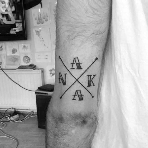 Sailor Jerry Lettering Back Of Arm Male Tattoos