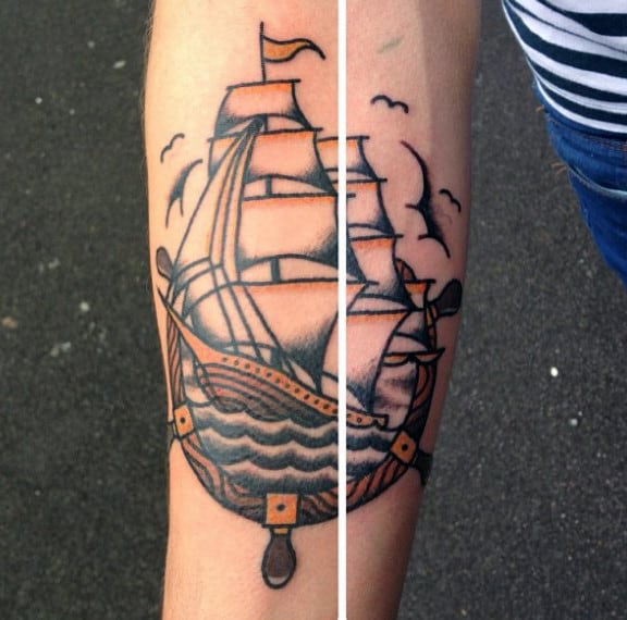 Sailor Jerry Ship Wheel Forearm Tattoo For Men