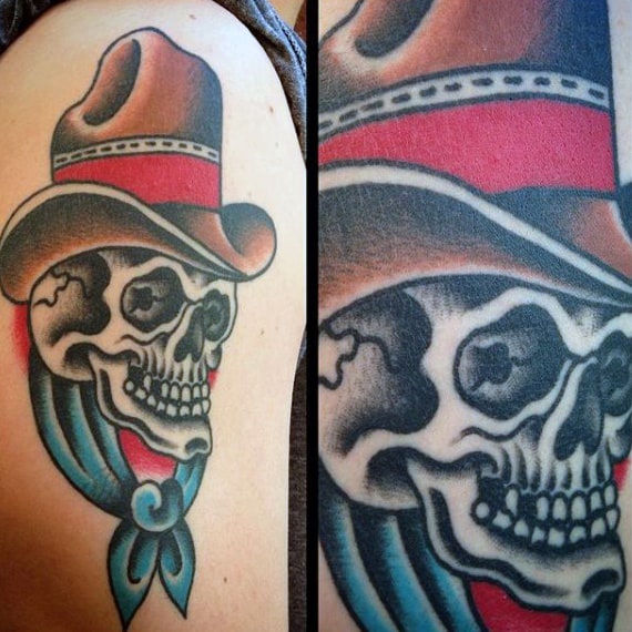 Sailor Jerry Skull Tattoo Red And Blue Cowboy Hat For Guys
