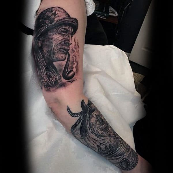 Sailor With Pipe Nautical Arm Tattoos For Men