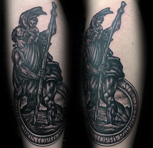 Saint Christopher Male Outer Forearm Tattoo Designs