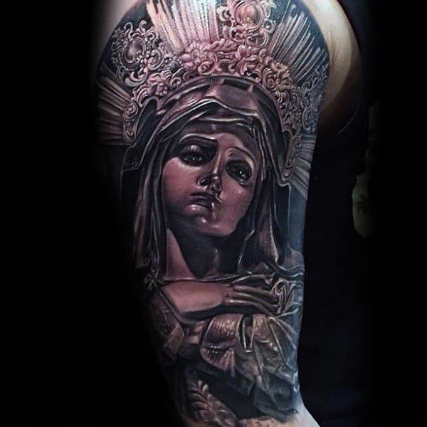 Saint Mary Guys Half Sleeve Tattoos