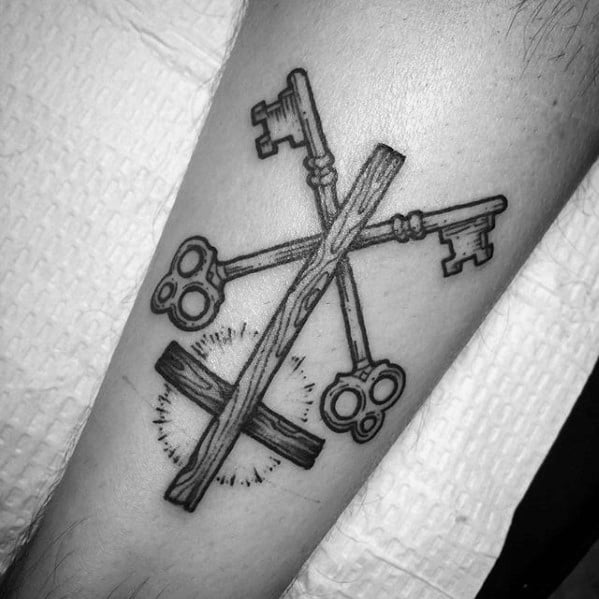 Saint Peters Cross Mens Catholic Inner Forearm Tattoo