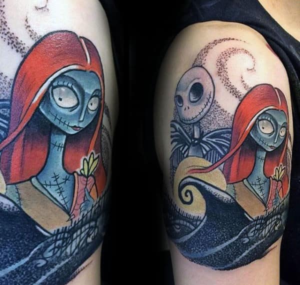 Sally And Jack Mens Night Before Christmas Upper Arm Tattoos