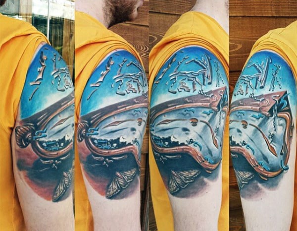 Salvador Dali Melting Clock Mens Quarter Sleeve Tattoos