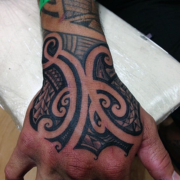 Samoan Black Ink Mens Tribal Hand Tattoos