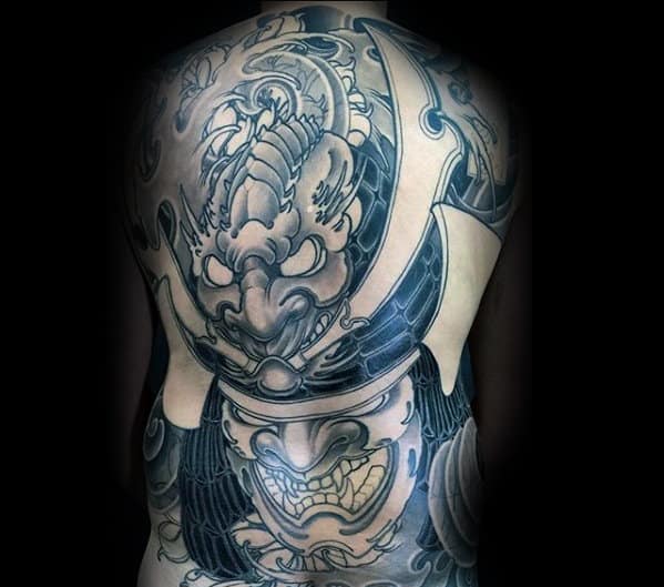 Samuari Helmet With Mask Guys Japanese Traditional Back Tattoos